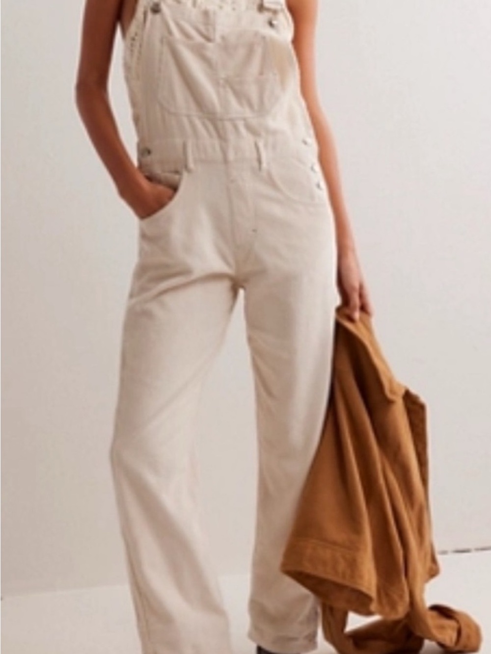 Free People Cream Wide-Leg Overalls